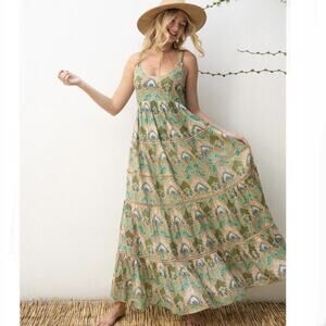 Barok NWT Elastic Smocked Back Scoop Neck Dress Green Size L